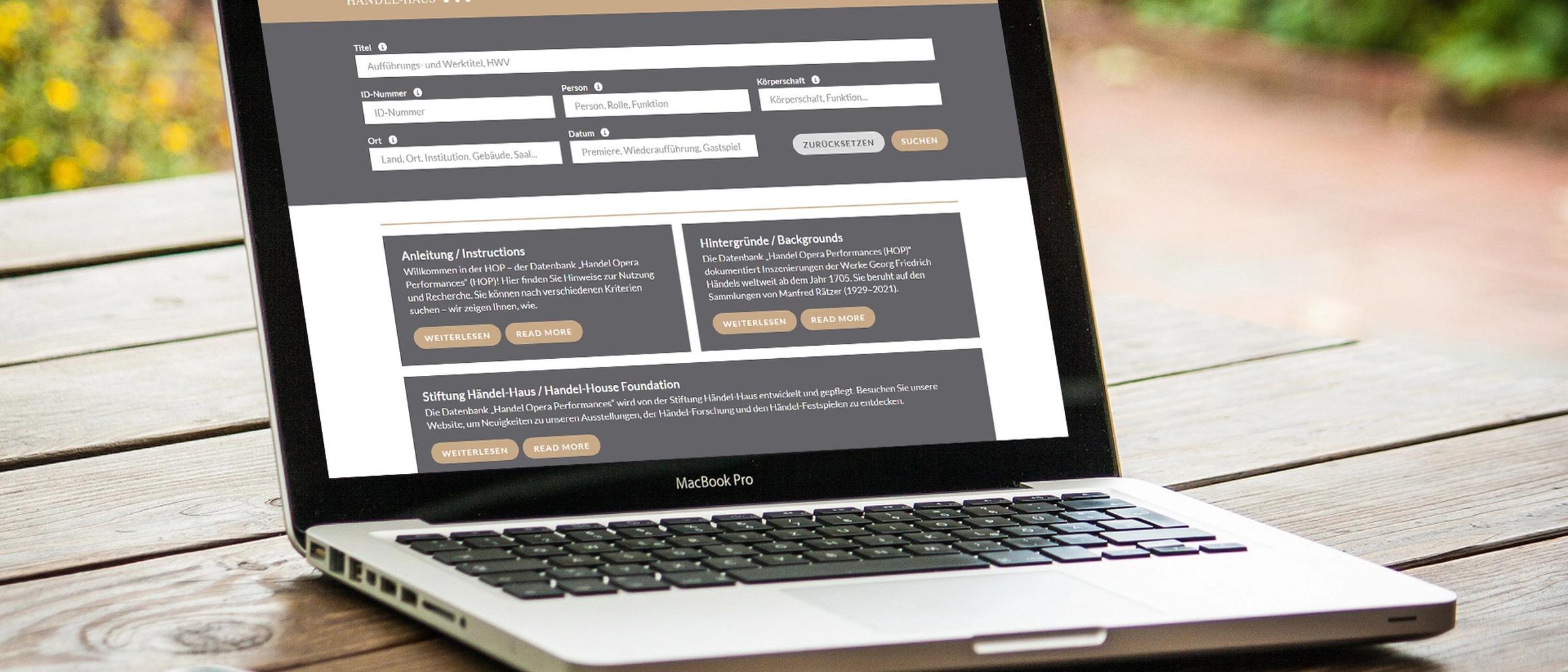 Händel-Operndatenbank Laptop mit Händel-Operndatenbank
